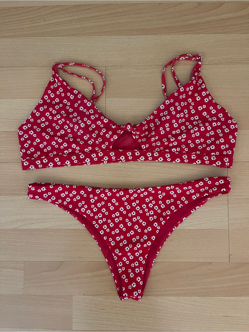 PacSun Red Floral Triangle Bikini Set